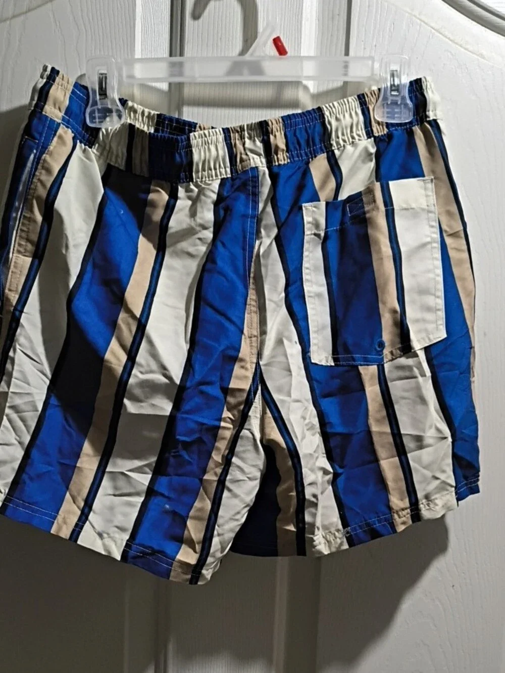 Original Use Blue, Cream & Brown Vertical Stripe Swim Trunks